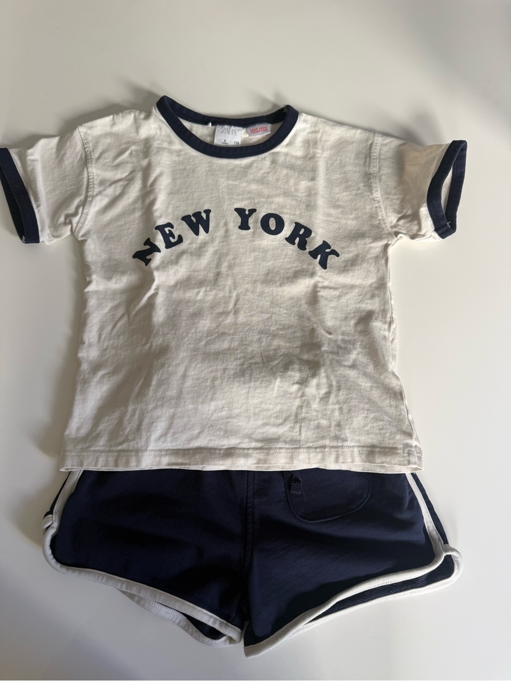 Zara White Tee with Navy Trim & 'NEW YORK' Print set